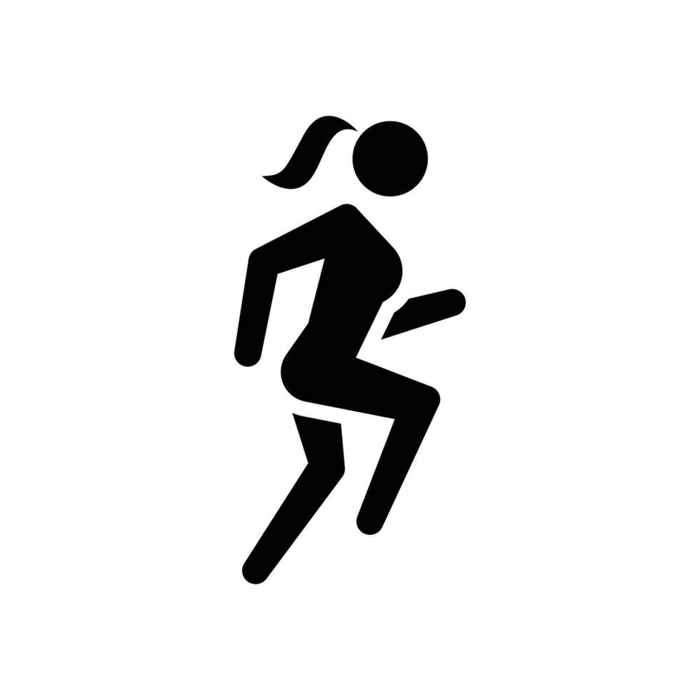 correr icono. sencillo sólido estilo. corriendo mujer, persona, activo, acción, corredor, atleta, pique, rápido, gente, deporte concepto. negro silueta, glifo símbolo. vector aislado en blanco antecedentes. svg.