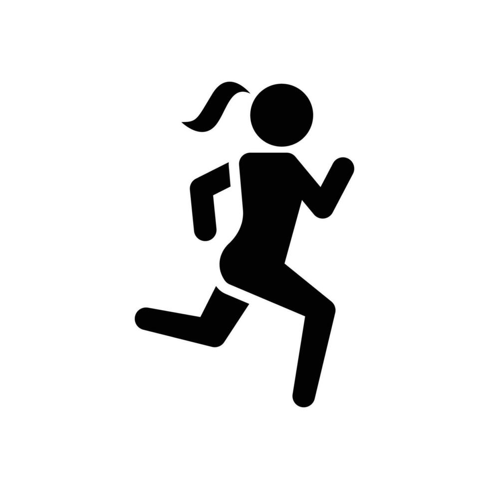 correr icono. sencillo sólido estilo. corriendo mujer, persona, activo, acción, corredor, atleta, pique, rápido, gente, deporte concepto. negro silueta, glifo símbolo. vector aislado en blanco antecedentes. svg.