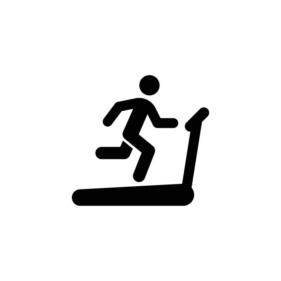 Man running on treadmill icon. Simple solid style. Run, runner, gym equipment, fitness, exercise machine, sport concept. Black silhouette, glyph symbol. Vector isolated on white background. SVG.
