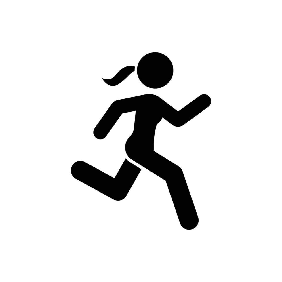 Run icon. Simple solid style. Running woman, person, active, action, runner, athlete, sprint, fast, people, sport concept. Black silhouette, glyph symbol. Vector isolated on white background. SVG.