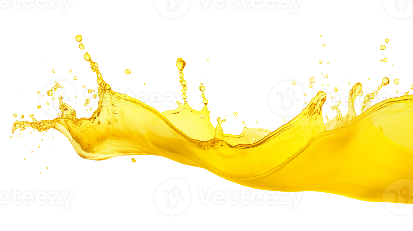 yellow water splash liquid wave with splatter, isolated on white background. Generative AI png