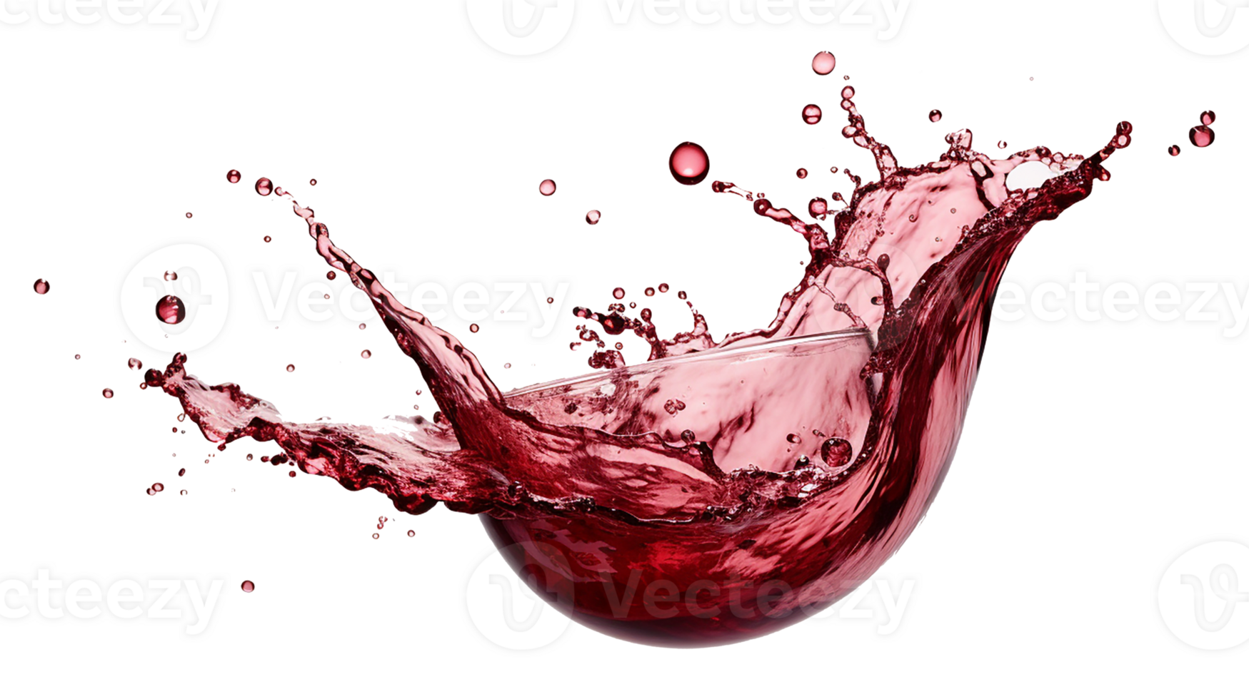 red water, wine splash, liquid wave with splatter, isolated on white background. Generative AI png