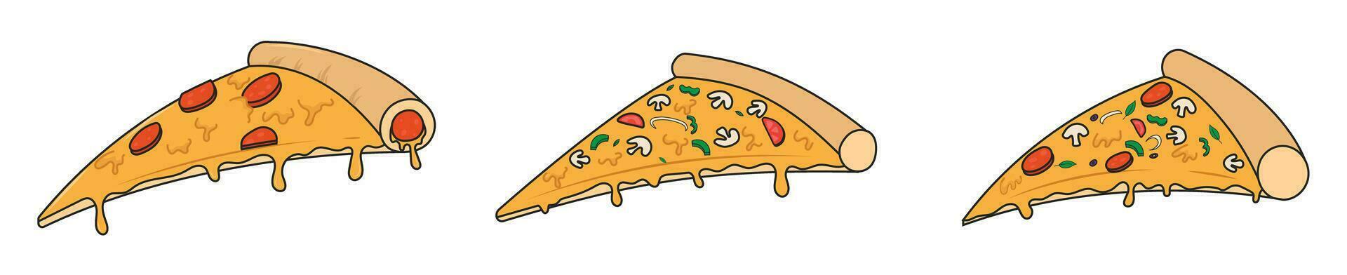 a slice of pizza piece of pepperoni cheese pizza with mushroom topping vector