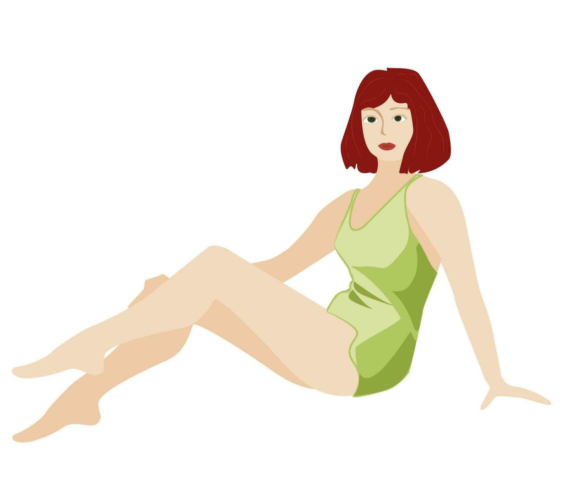 Woman laying on the beach in a matching bikini vector