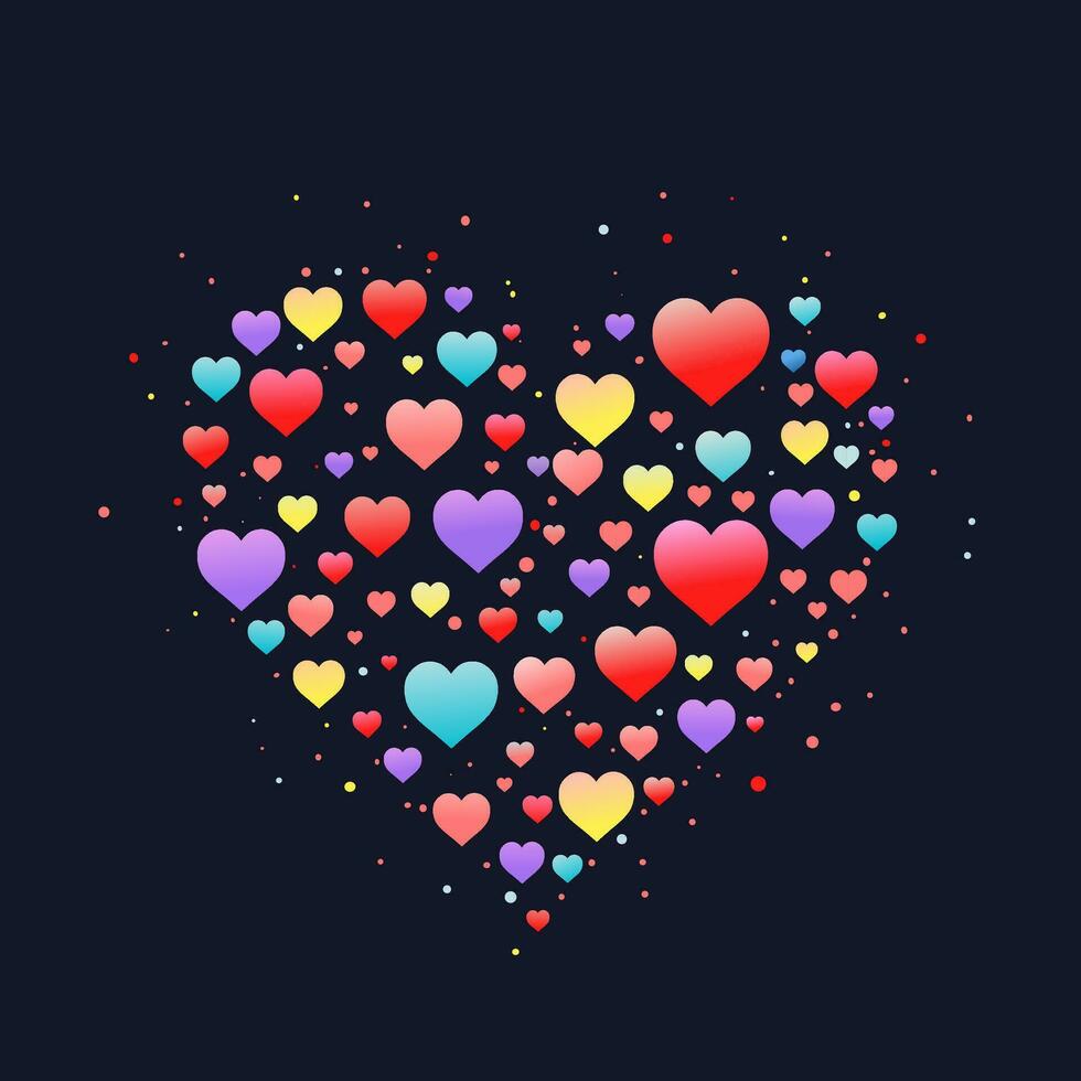 Heart illustration vector design form colorful love symbol on black background