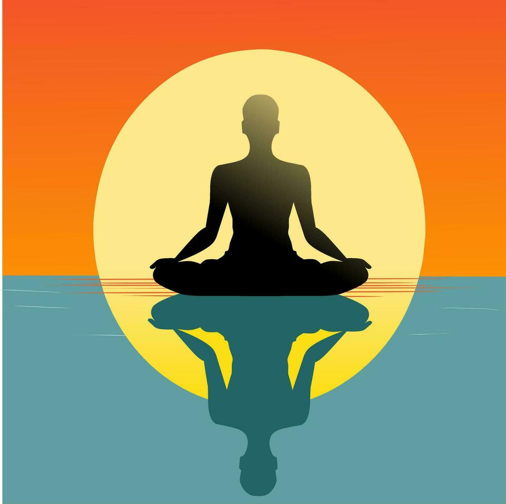 ilustración diseño de alguien haciendo yoga en un meditación posición con el Dom y sus sombra en el antecedentes vector