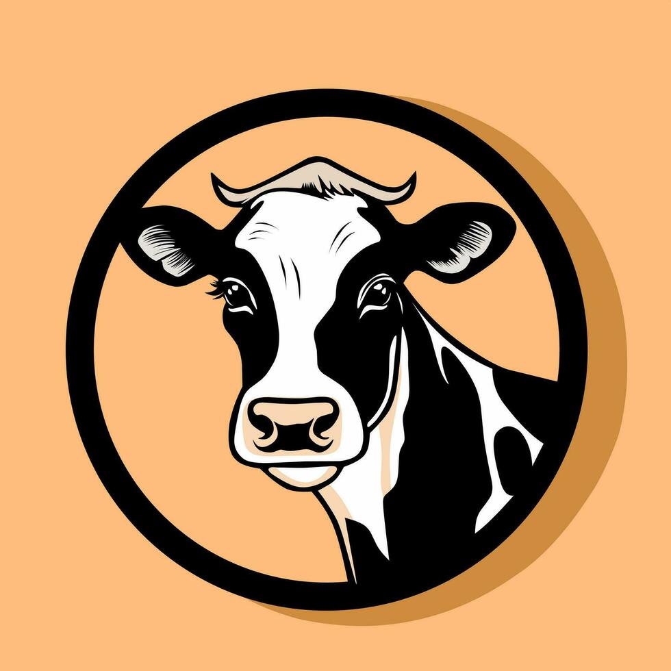 cow animal illustration design with a black and white pattern on an orange background vector
