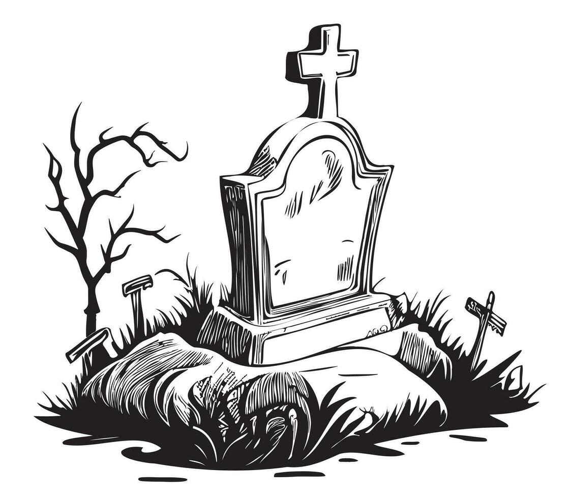 Tombstone grave cartoon hand drawn sketch Halloween illustration vector