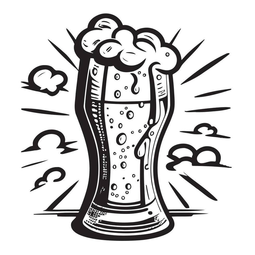 Glass of beer with foam hand drawn sketch illustration Cartoon vector