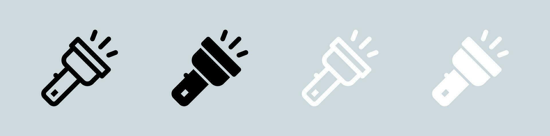 Flash light icon set in black and white. Torch lamp signs vector illustration.
