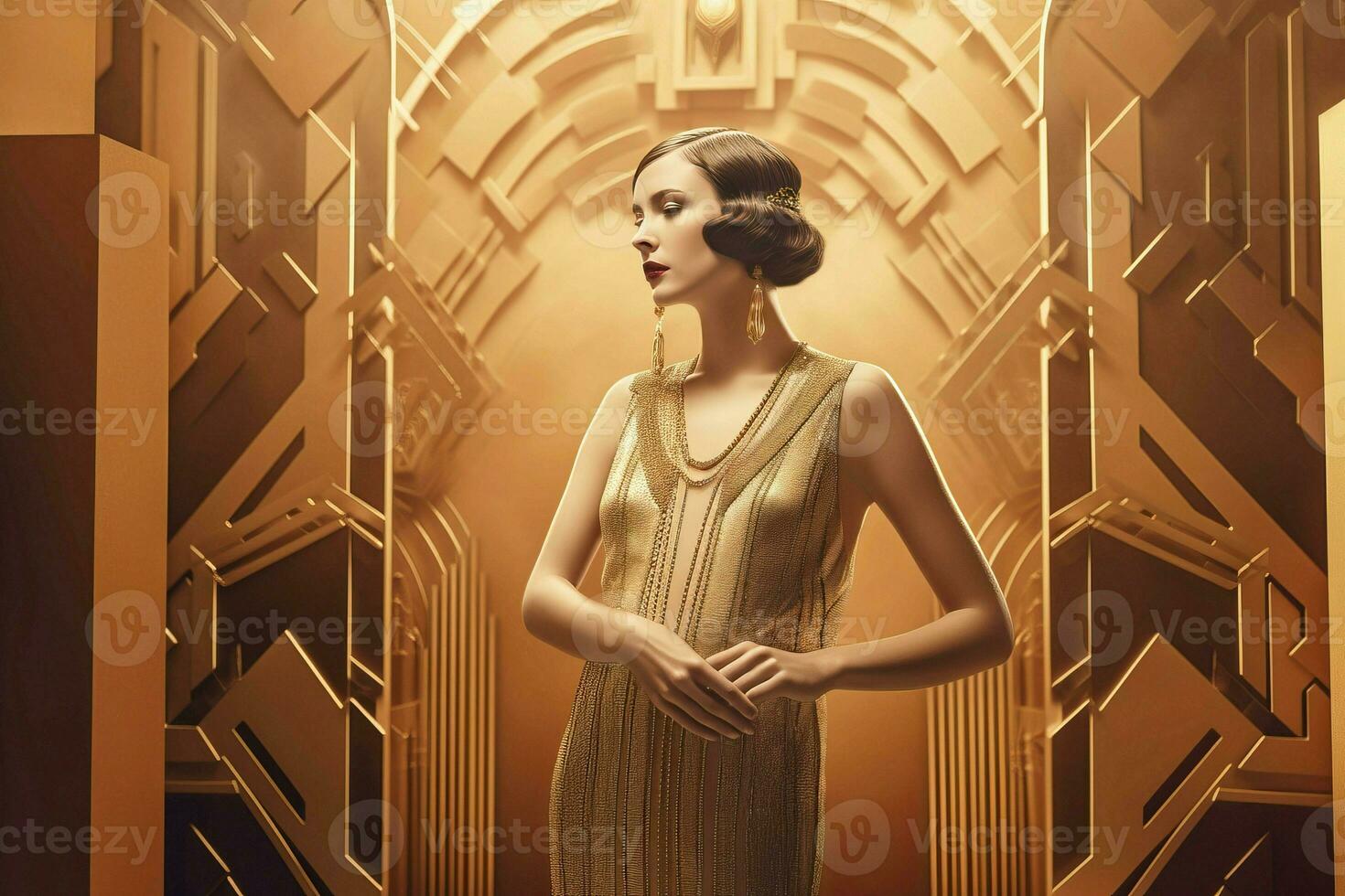 Elegant retro gold woman. Generate Ai photo