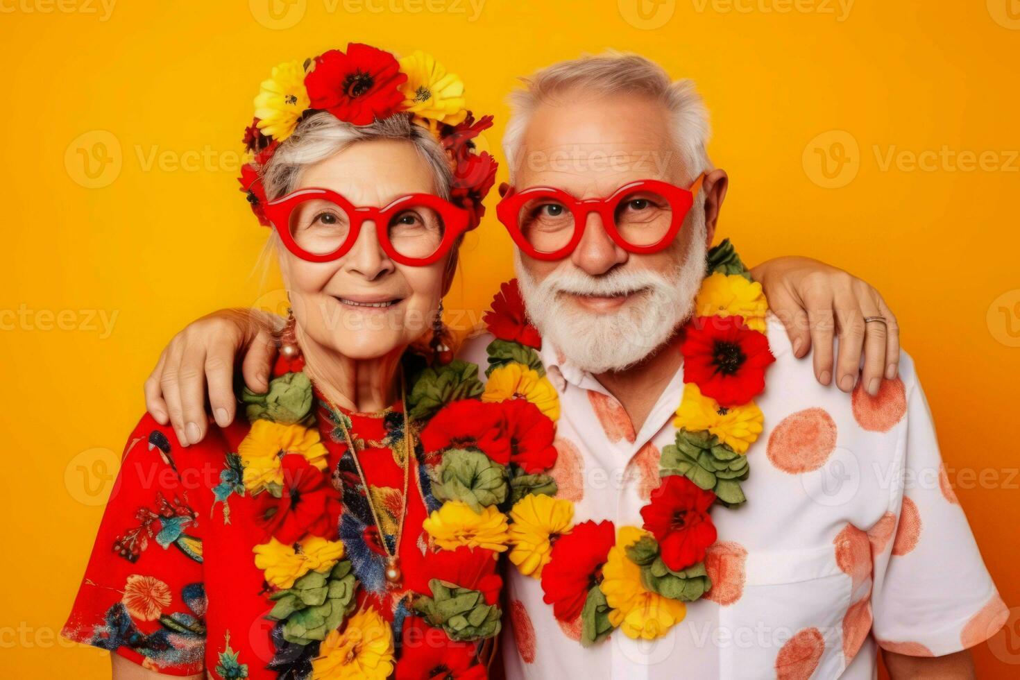 Senior couple colorful wreaths. Generate Ai photo