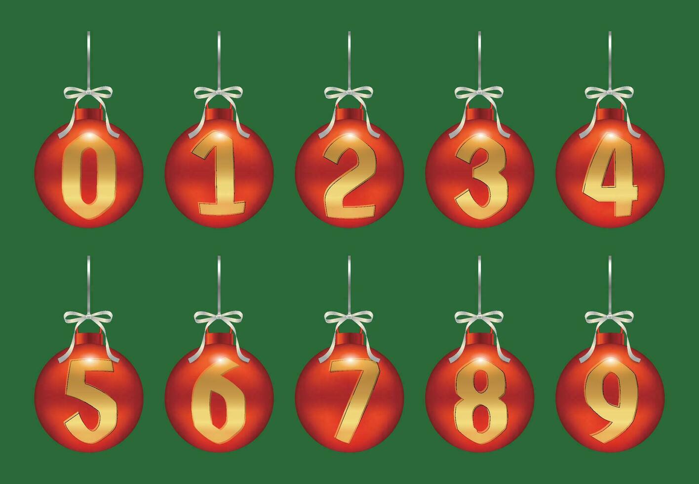 Christmas decoration with metal letters with numbers 0-9 on the surface of red balls for Christmas and New Year vector