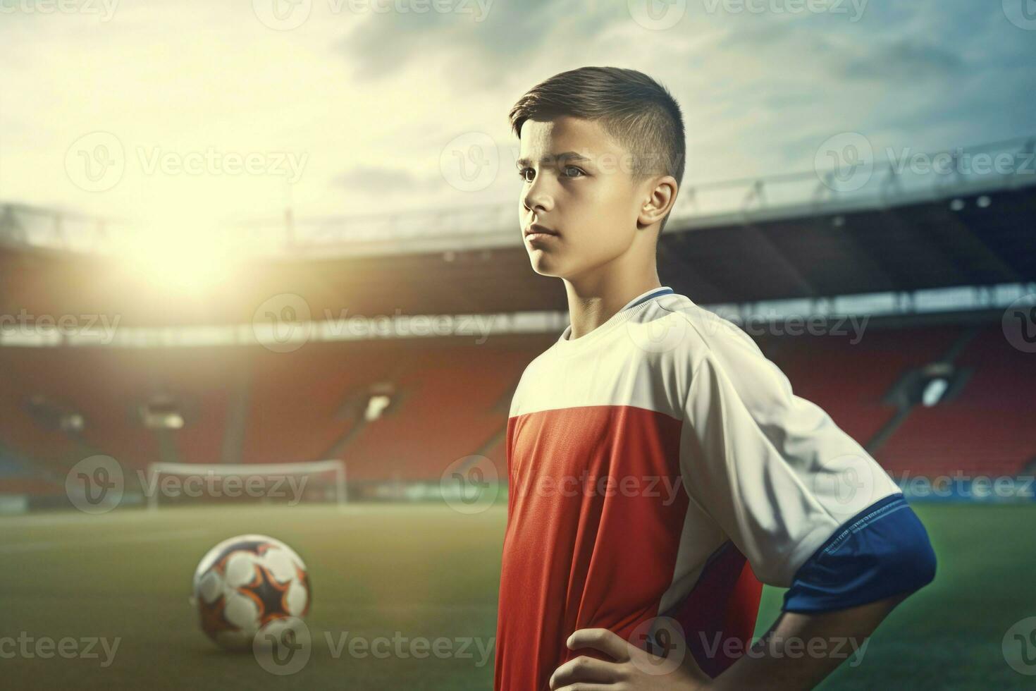 joven fútbol americano jugador campo. generar ai foto