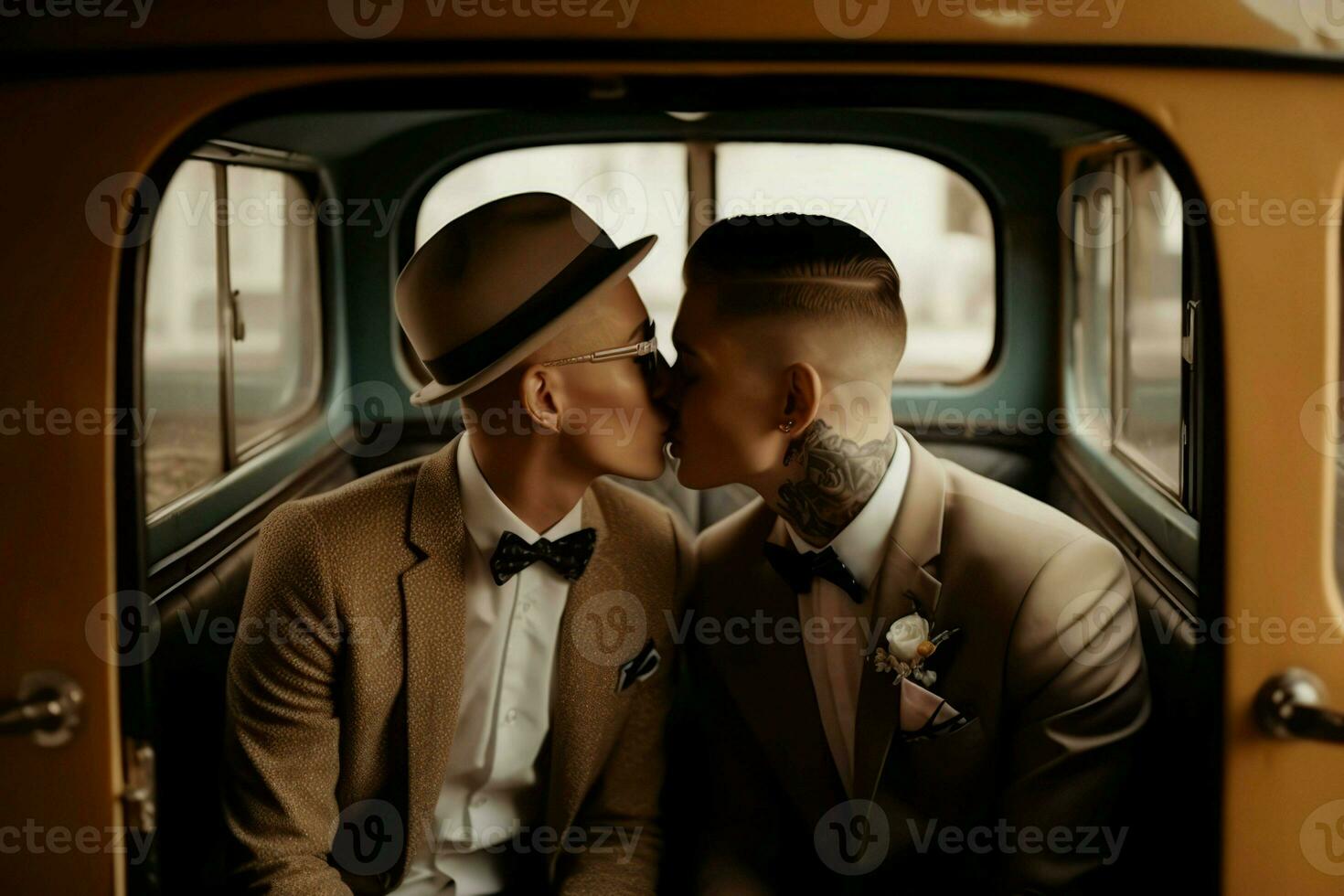 gay Pareja beso. generar ai foto