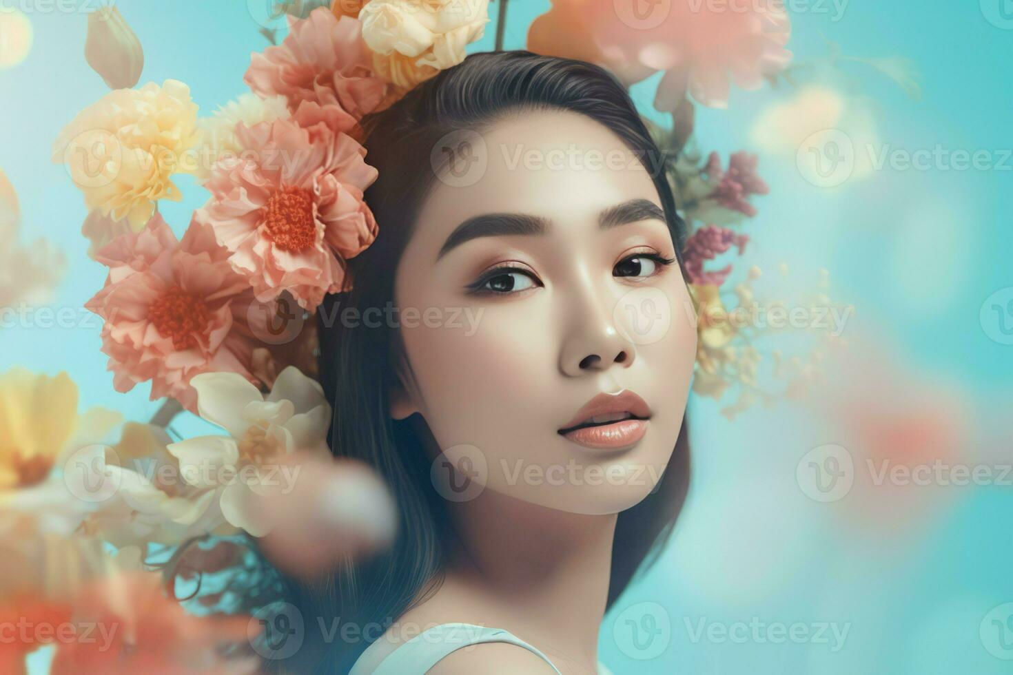 Woman floral skin. Generate Ai photo