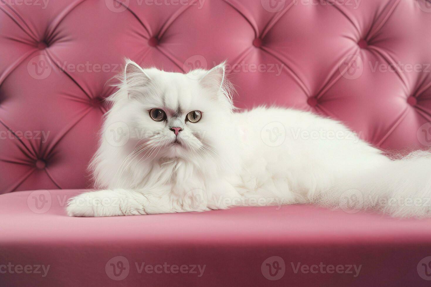 blanco gato rosado sofá pelo. generar ai foto