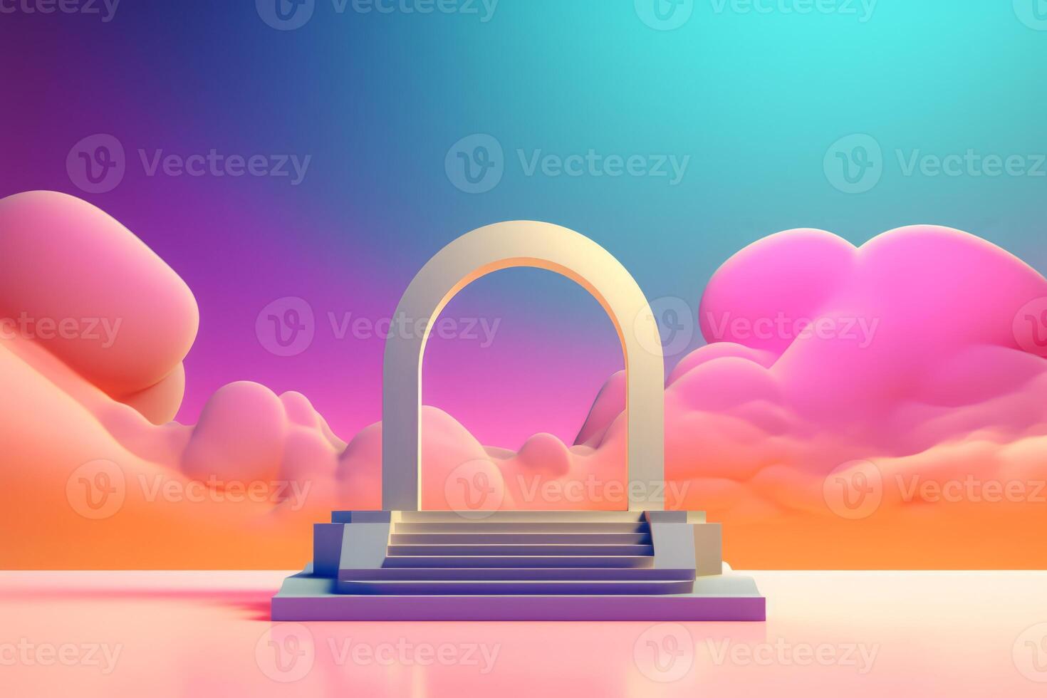 Arch surreal clouds. Generate Ai photo