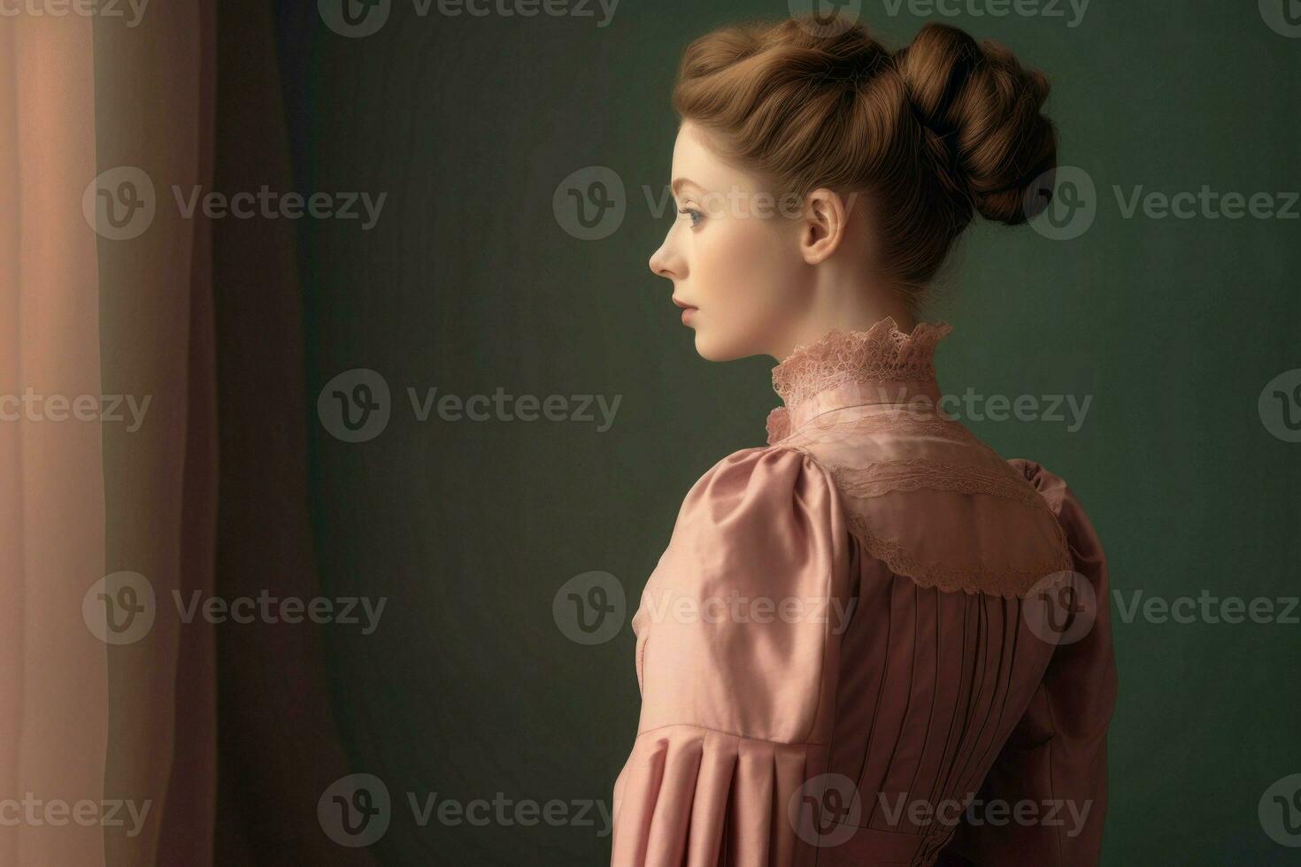 Victorian woman dress fashion. Generate Ai photo