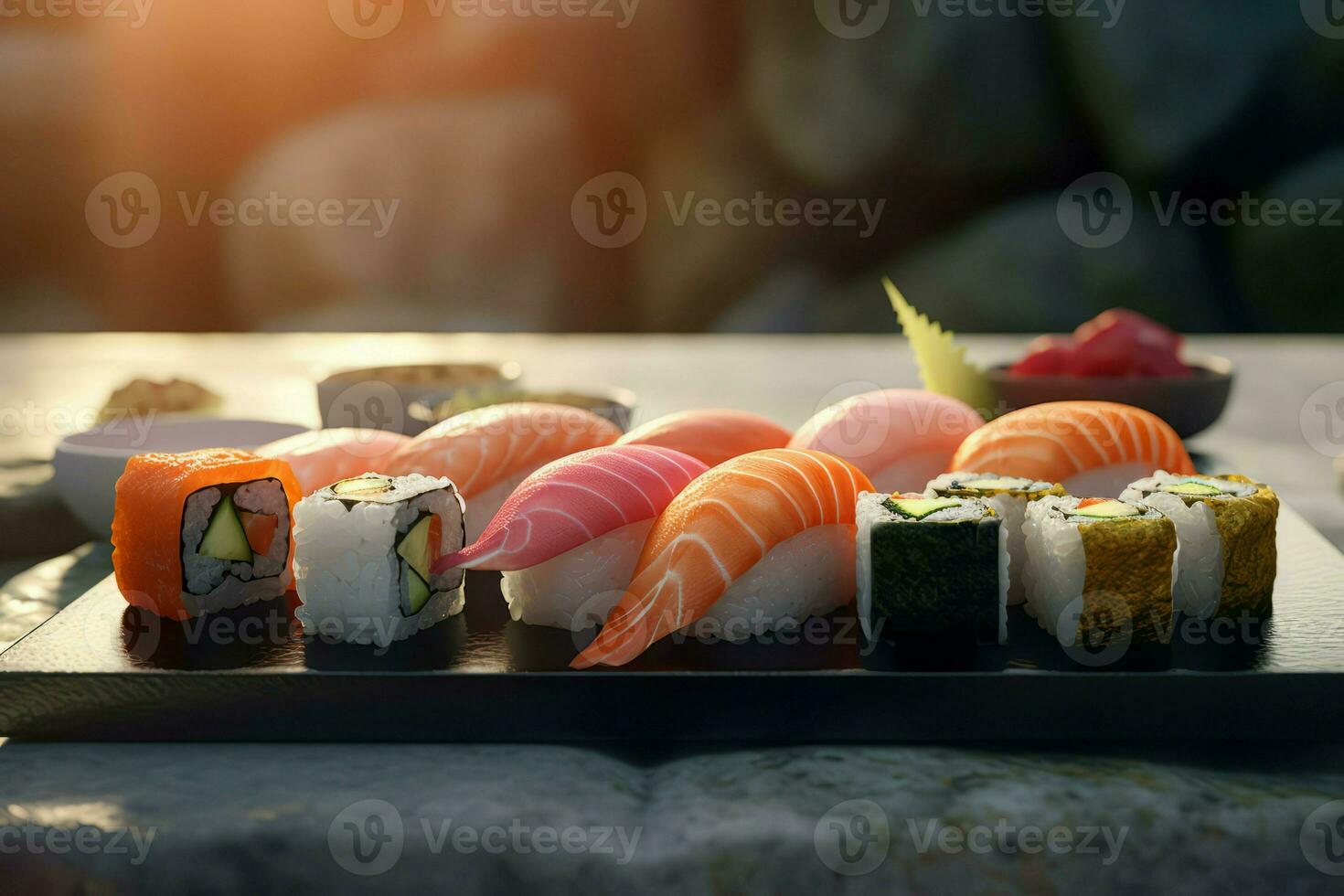 conjunto sashimi Sushi alimento. generar ai foto