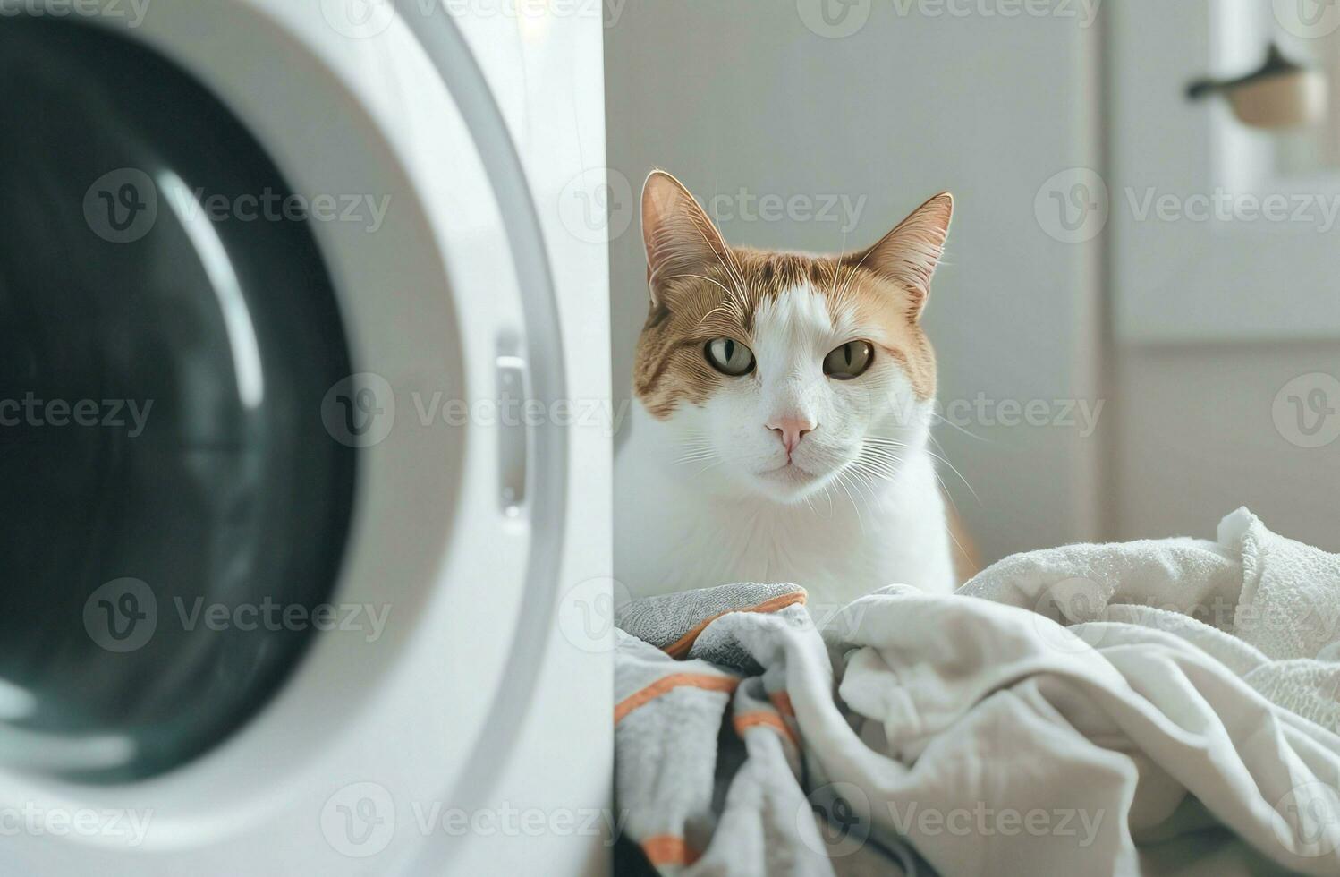 Cat washing machine. Generate Ai photo