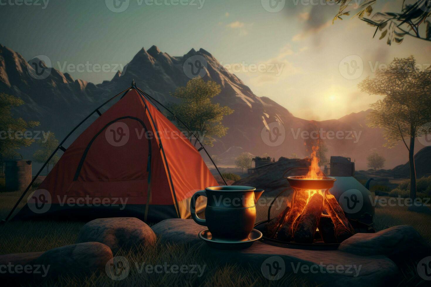 Campfire tea pot. Generate Ai photo