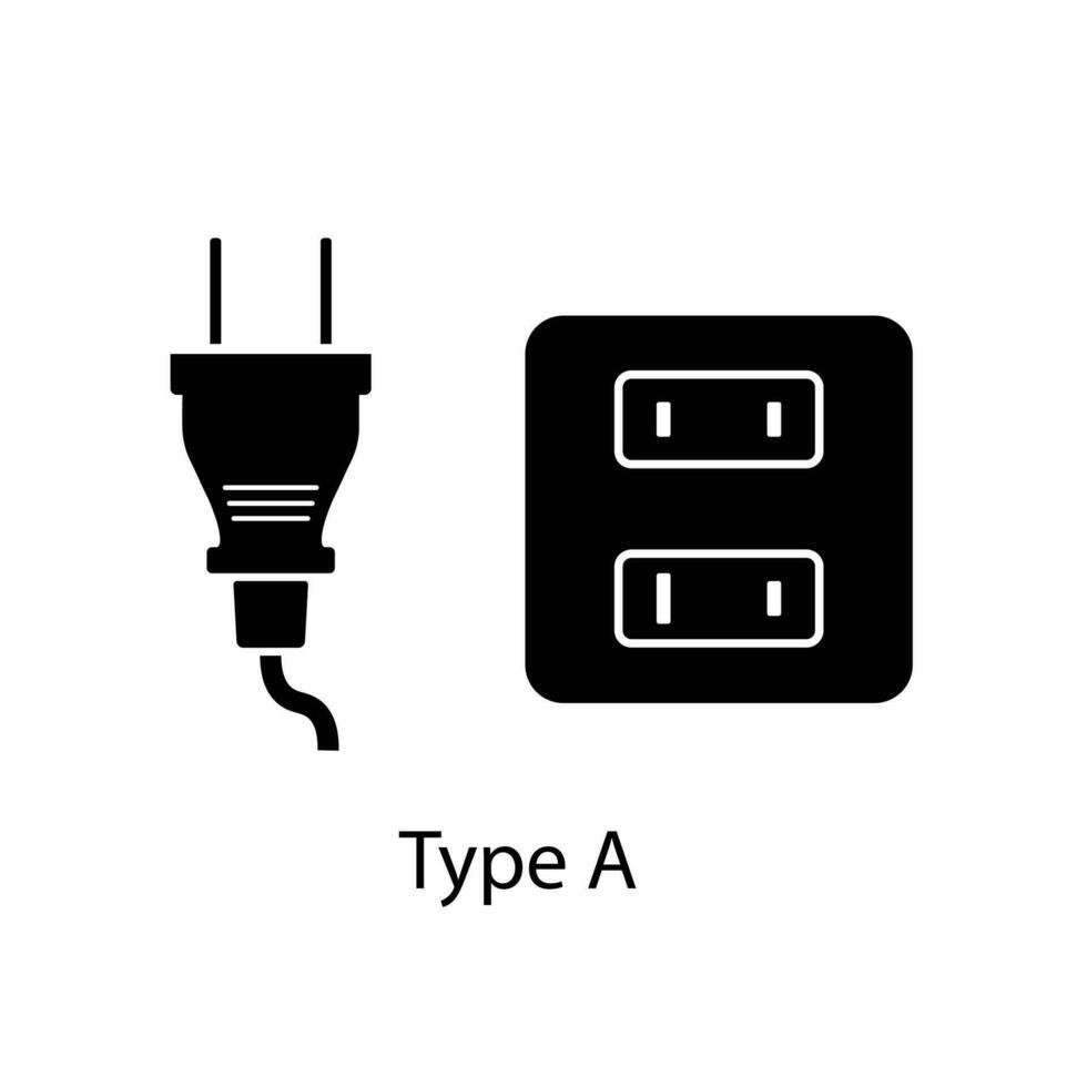 Type A plug and socket vector in silhouette style isolated on a white background. Outlet plug icon.