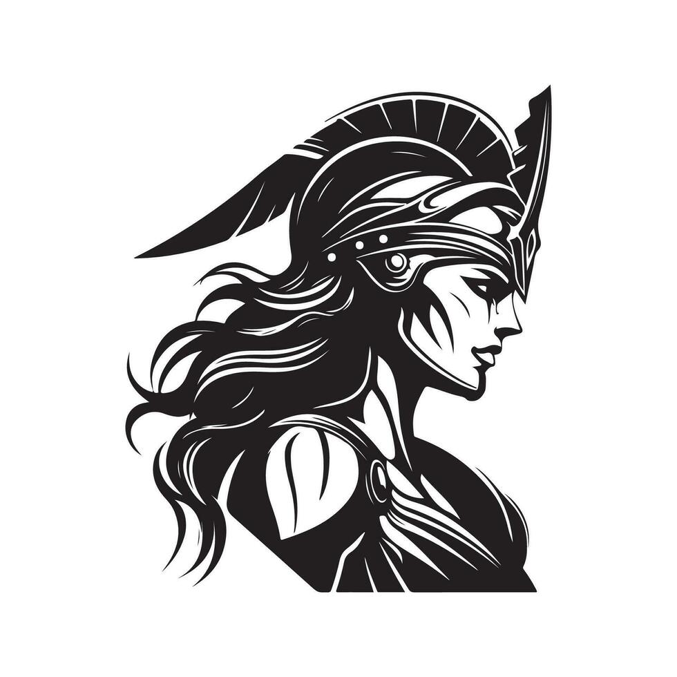 angry athena, vintage hand drawn illustration vector