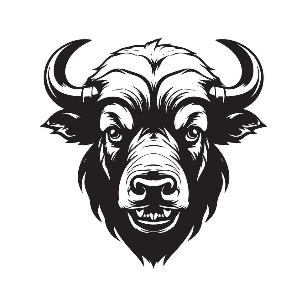 angry buffalo, vintage hand drawn illustration vector