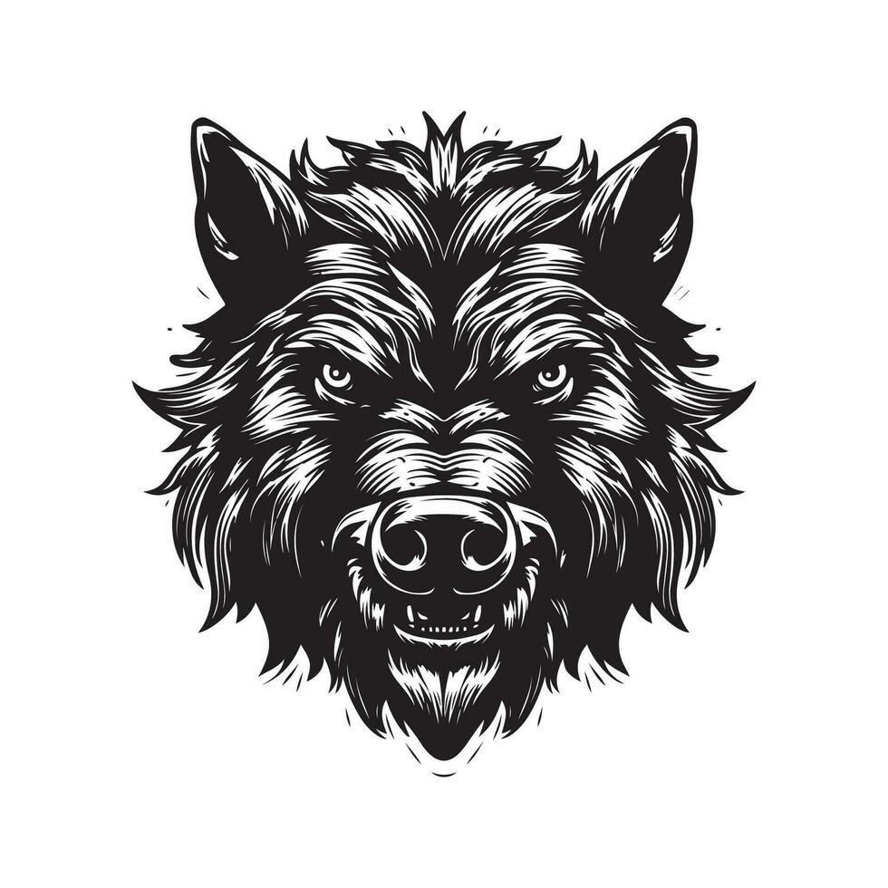 angry boar, vintage hand drawn illustration vector