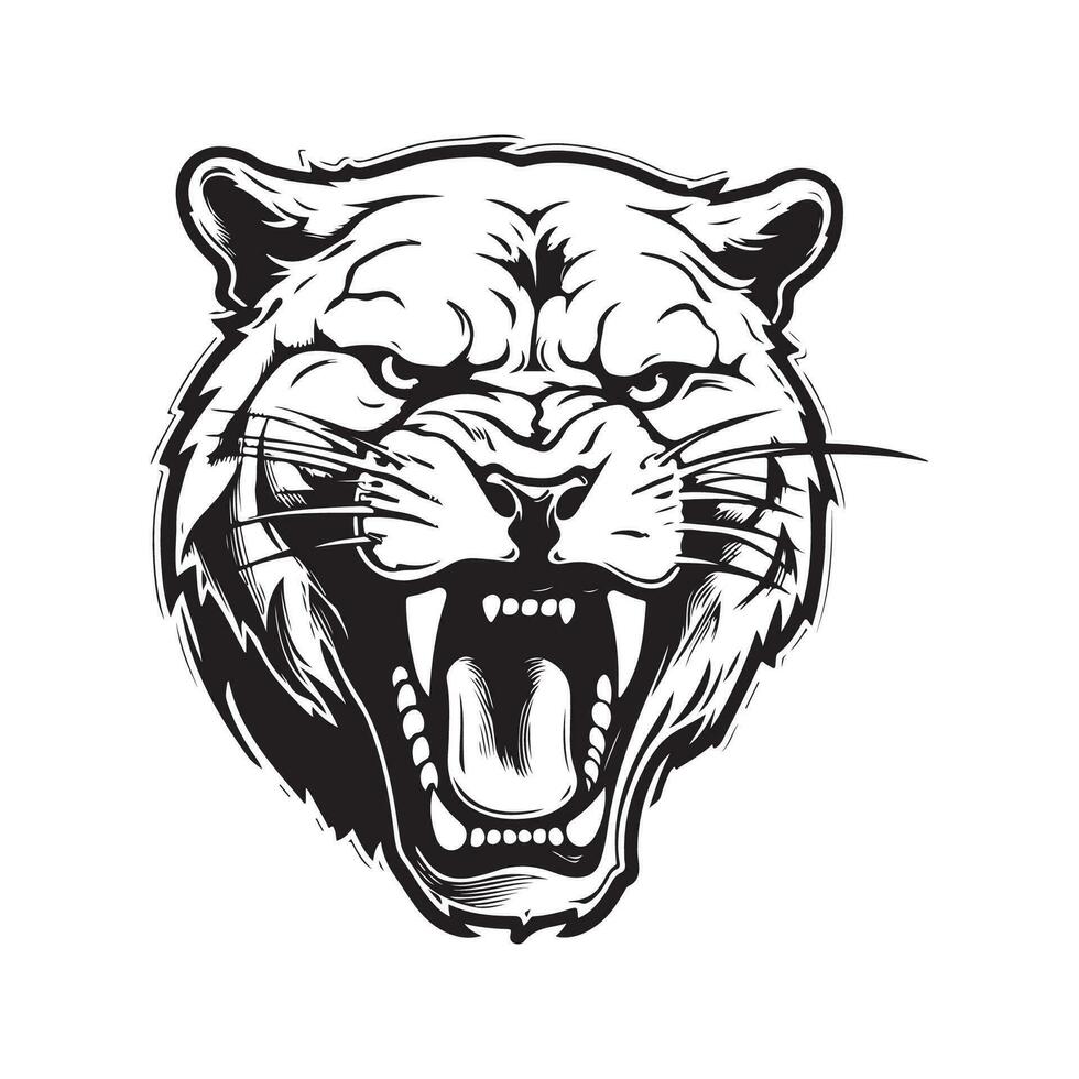 angry cougar, vintage hand drawn illustration vector