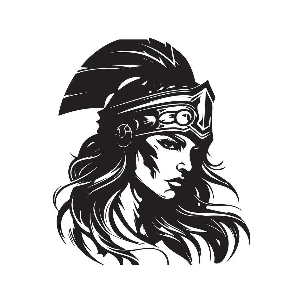 angry athena, vintage hand drawn illustration vector