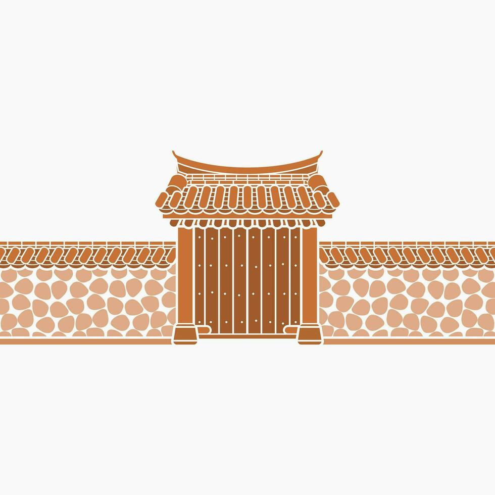 Editable Flat Monochrome Traditional Korean Hanok Gate Building Vector Illustration for Artwork Element of Oriental History and Culture Related Design