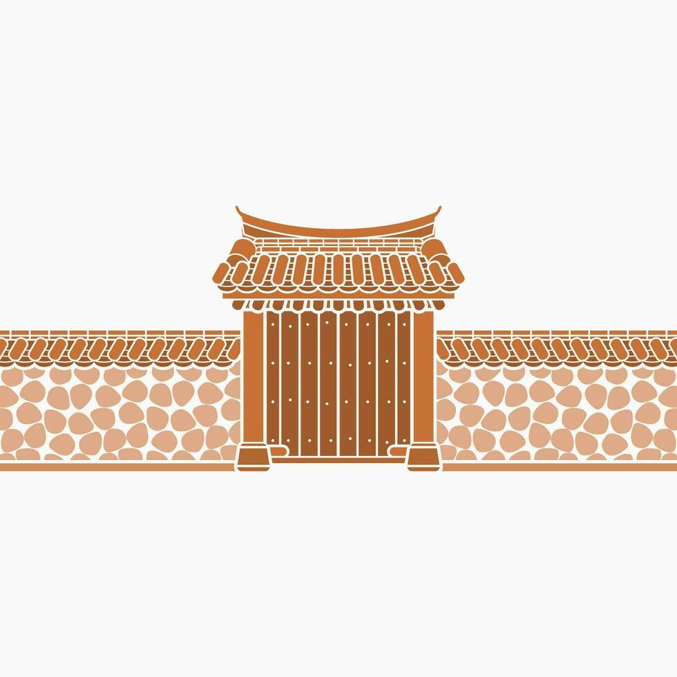 Editable Flat Monochrome Traditional Korean Hanok Gate Building Vector Illustration for Artwork Element of Oriental History and Culture Related Design