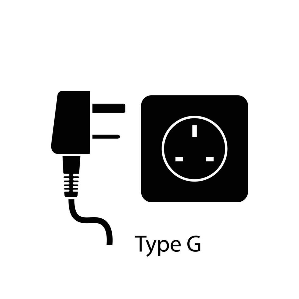 Type G plug and socket vector in silhouette style isolated on a white background. Outlet plug icon.
