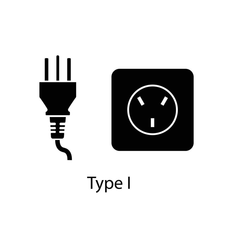 Type I plug and socket vector in silhouette style isolated on a white background. Outlet plug icon.