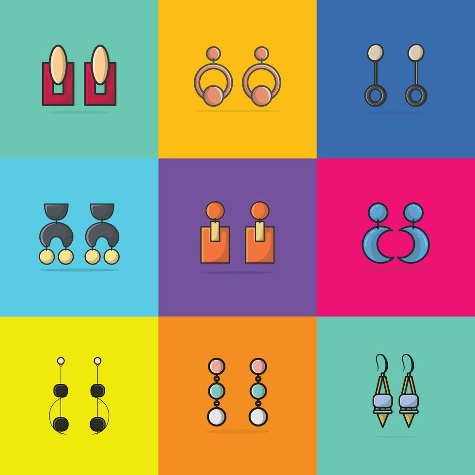 Collection Of Lady Earring with Gemstone vector illustration. Beauty fashion objects icon concept. Trendy flat colorful earrings jewelry vector design.