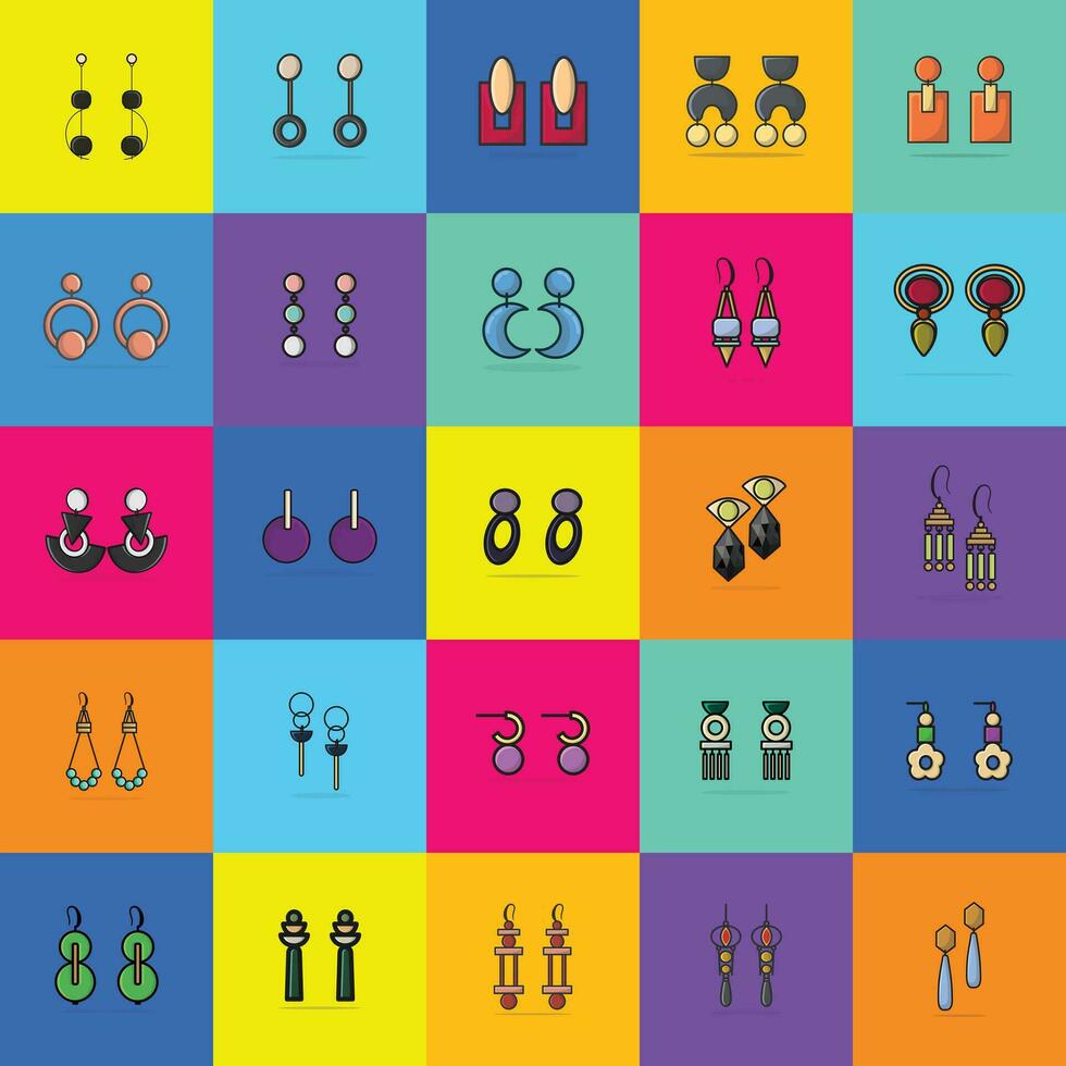 Collection Of Earrings Jewelry Accessories vector illustration. Beauty fashion objects icon concept. New arrival women jewelry earrings set vector design.