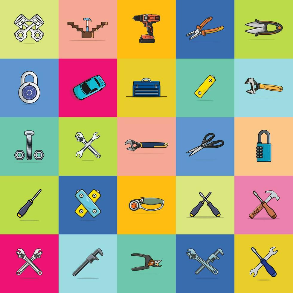 Collection of Car repairing tools vector illustration. Sign and symbols with flat elements of garage and car service for modern concept.