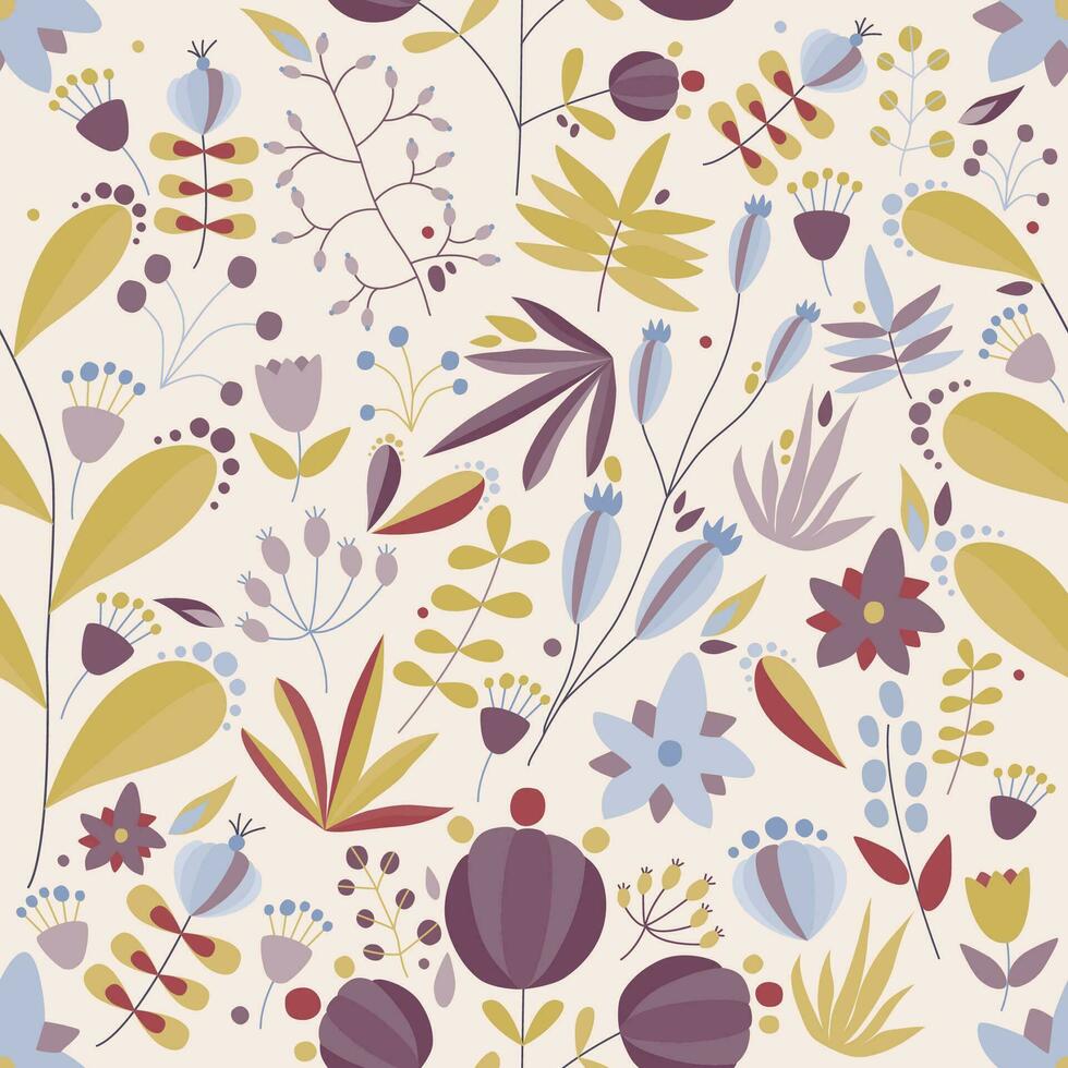 floral seamless pattern with flowers and plants in light background. tropical vector illustration.