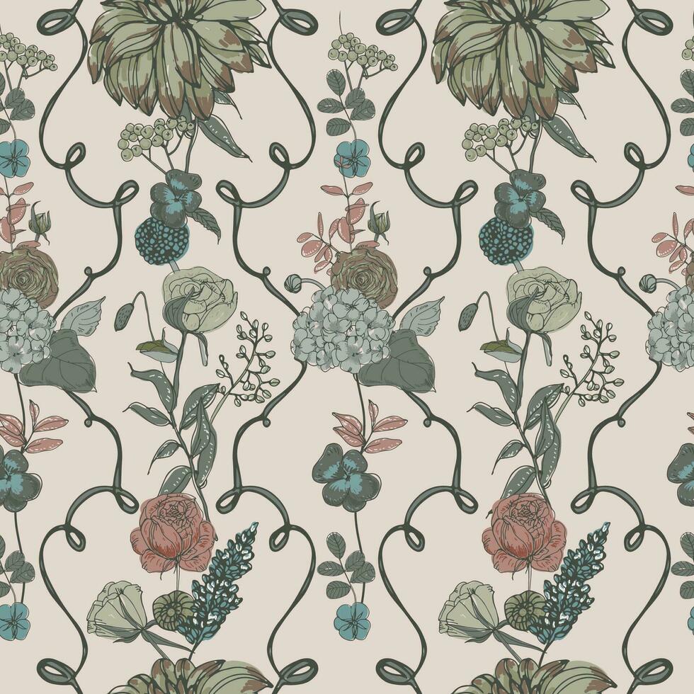 vintage wallpaper background. floral seamless pattern with flowers. colorful vector illustration.