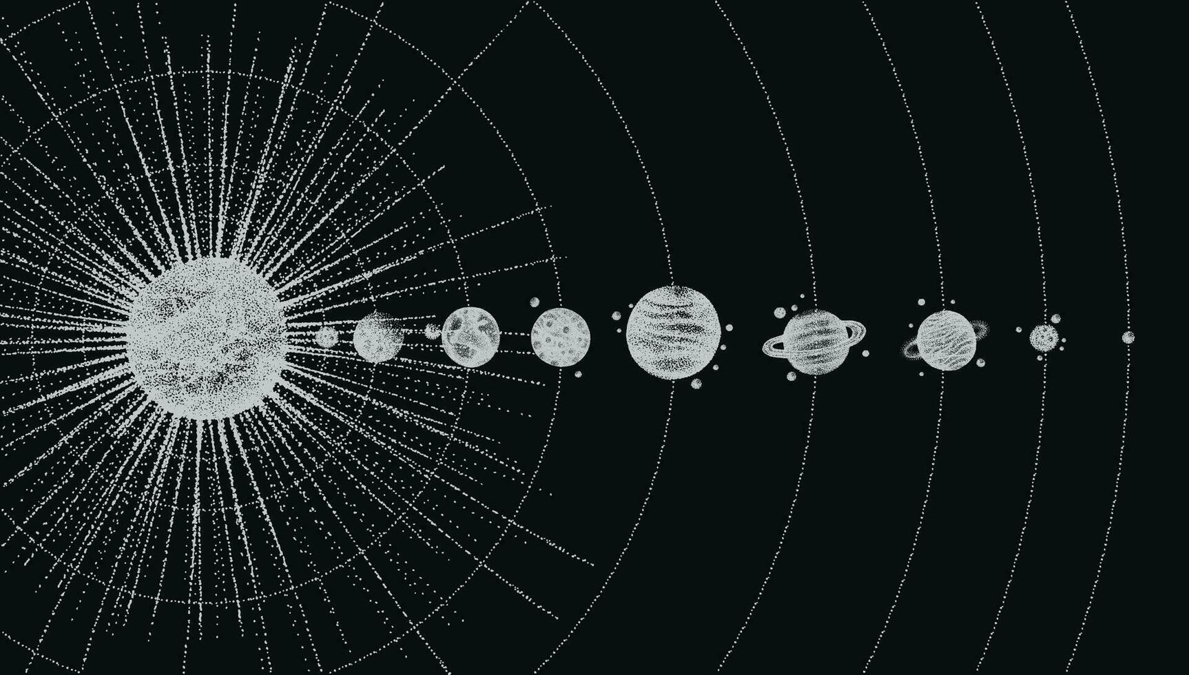 solar sistema en dotwork estilo. planetas en orbita. Clásico mano dibujado ilustración. vector