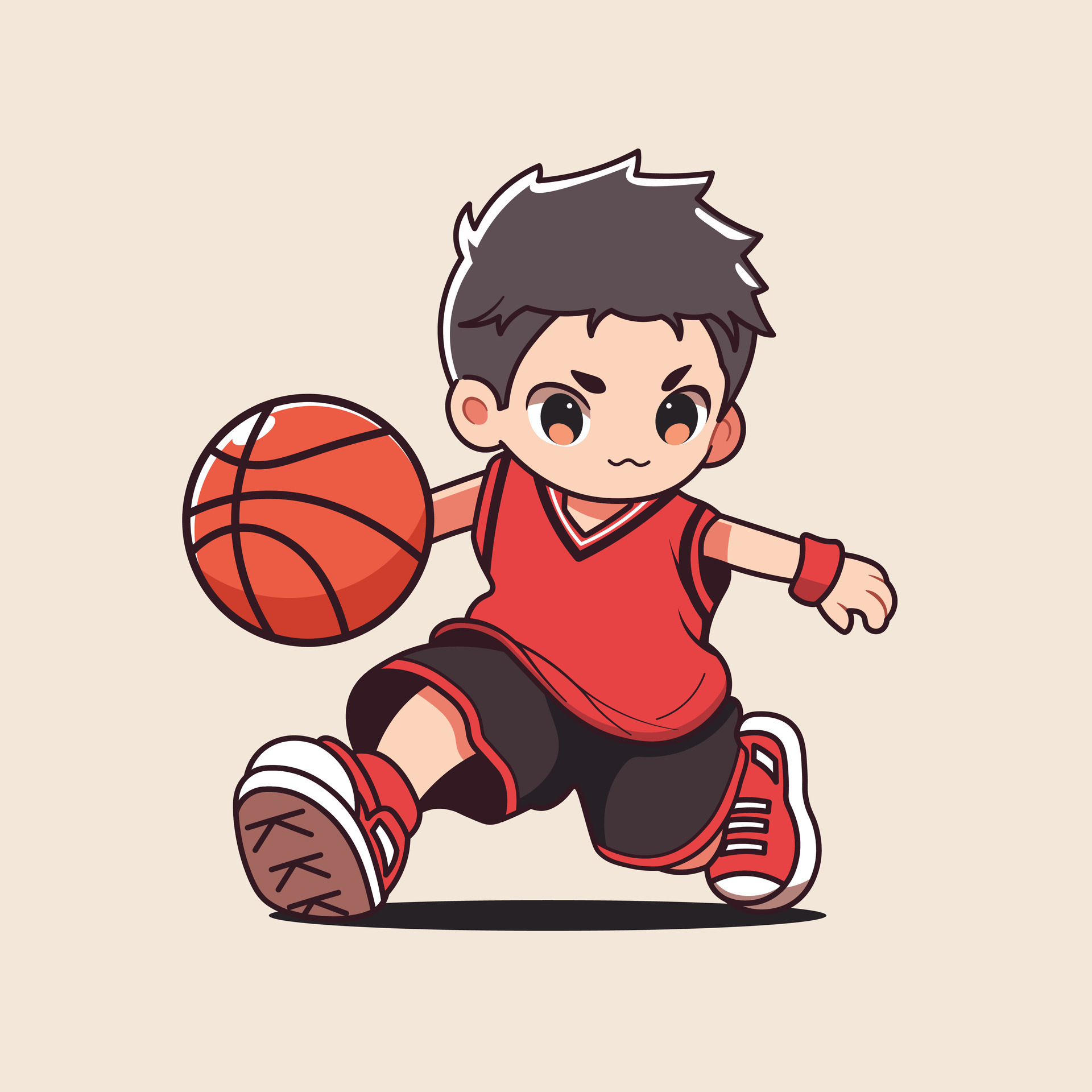 Cute boy playing basketball. Cartoon vector illustration of a boy