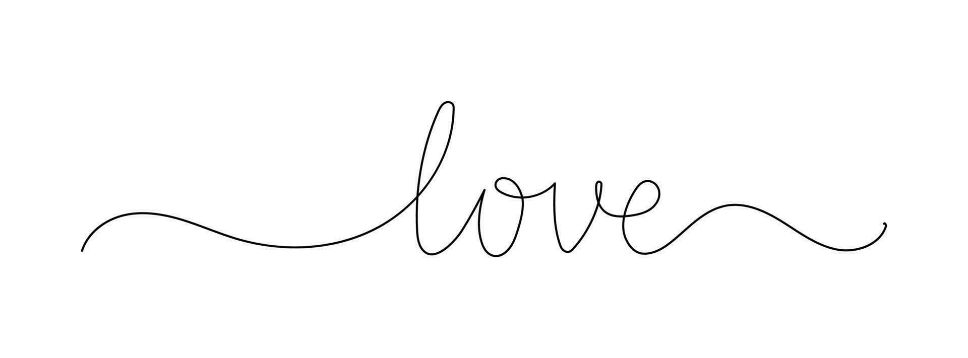 Continuous line drawing word Love for wedding, valentine card background, logo. Calligraphy letter text love word wedding background. Vector illustration love concept.