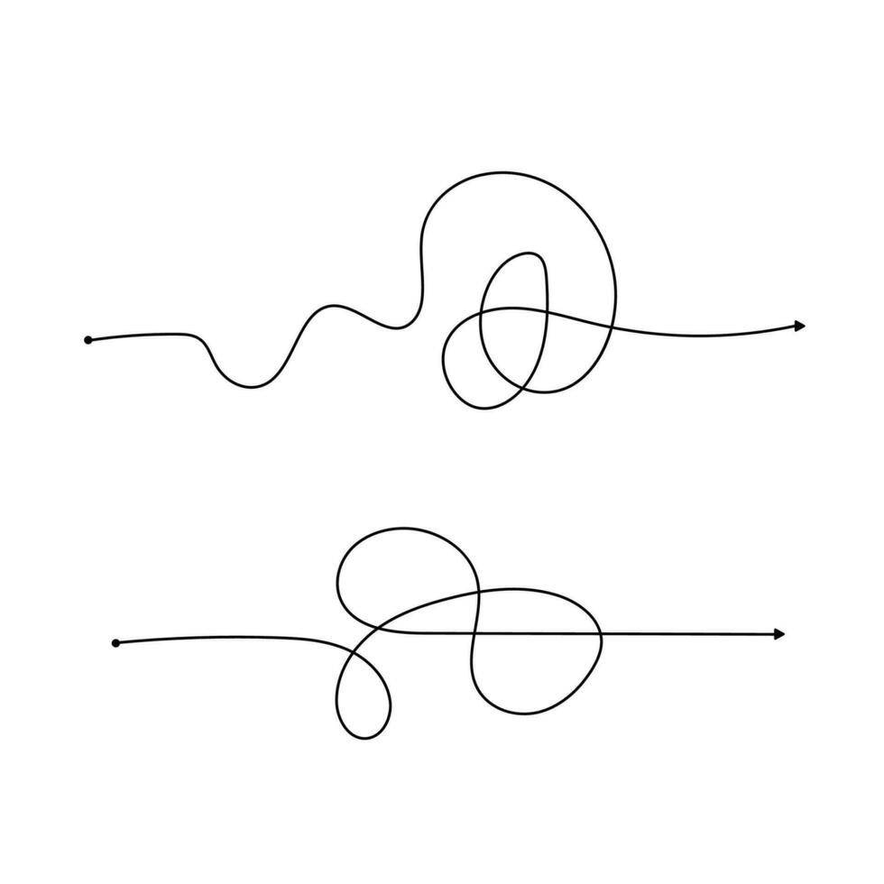 Vector psychotherapy complex chaos mess and order path. Messy drawn sketch purpose simple ball concept scribble. Chaos knot line psychotherapy continuous vector illustration art.