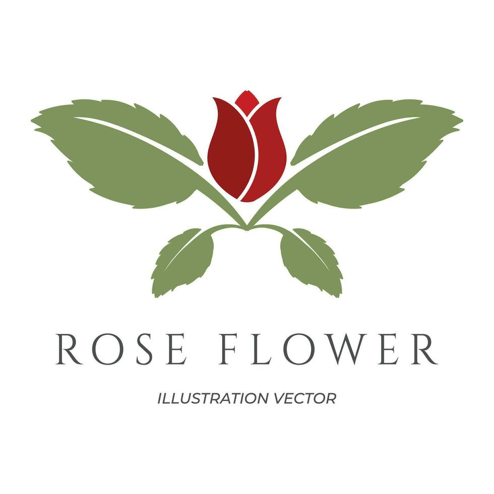 Simple Red Rose Flower with Green Leaf Icon Symbol Illustration vector