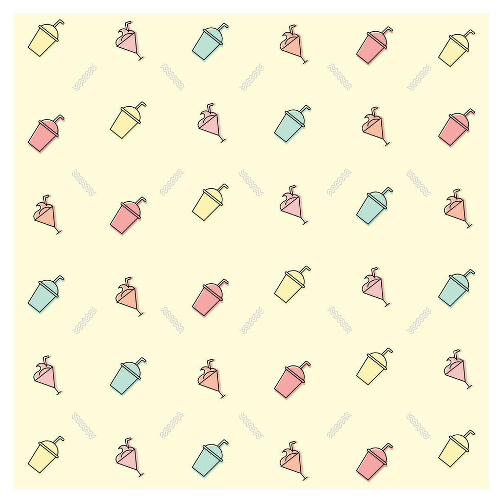 Colorful Milkshake Cup Outline Line Seamless Pattern for Background Wallpaper vector