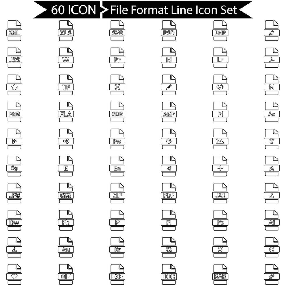 archivo formato línea icono conjunto vector