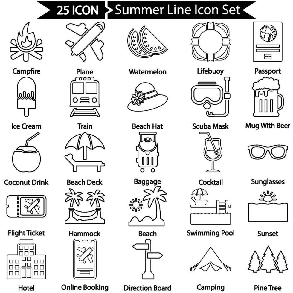 Summer Outline Icon Set vector