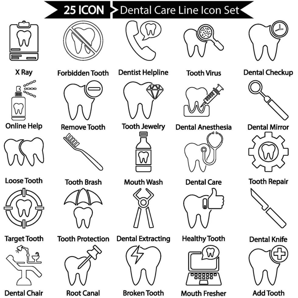 Dental Care Line Icon Set vector